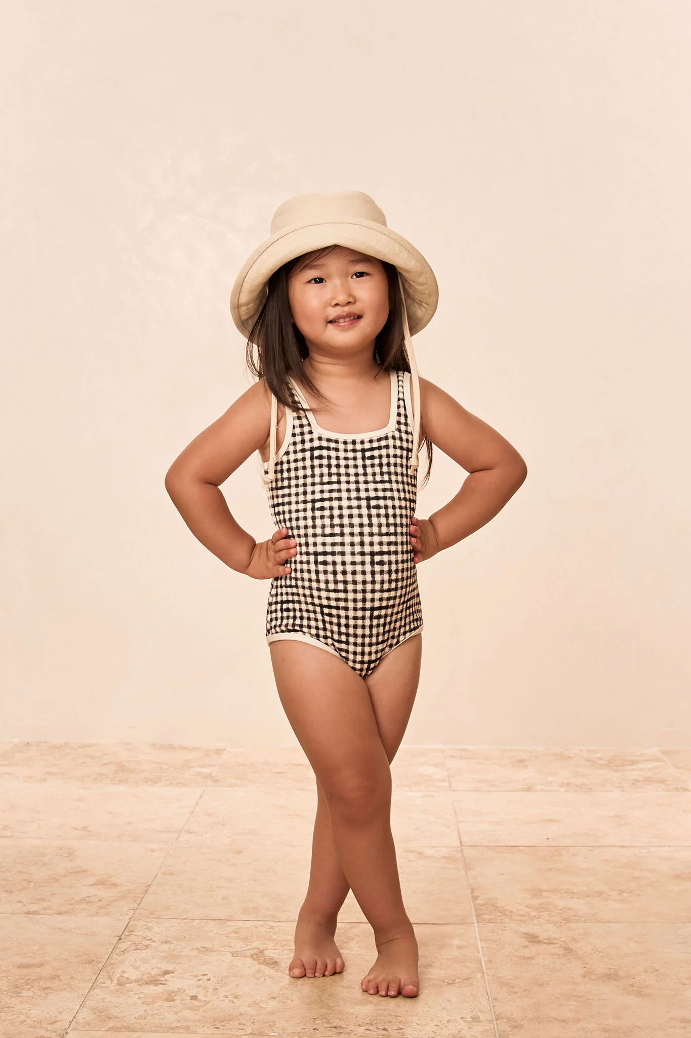 Corfu One Piece Kids - Black Gingham - Image 2