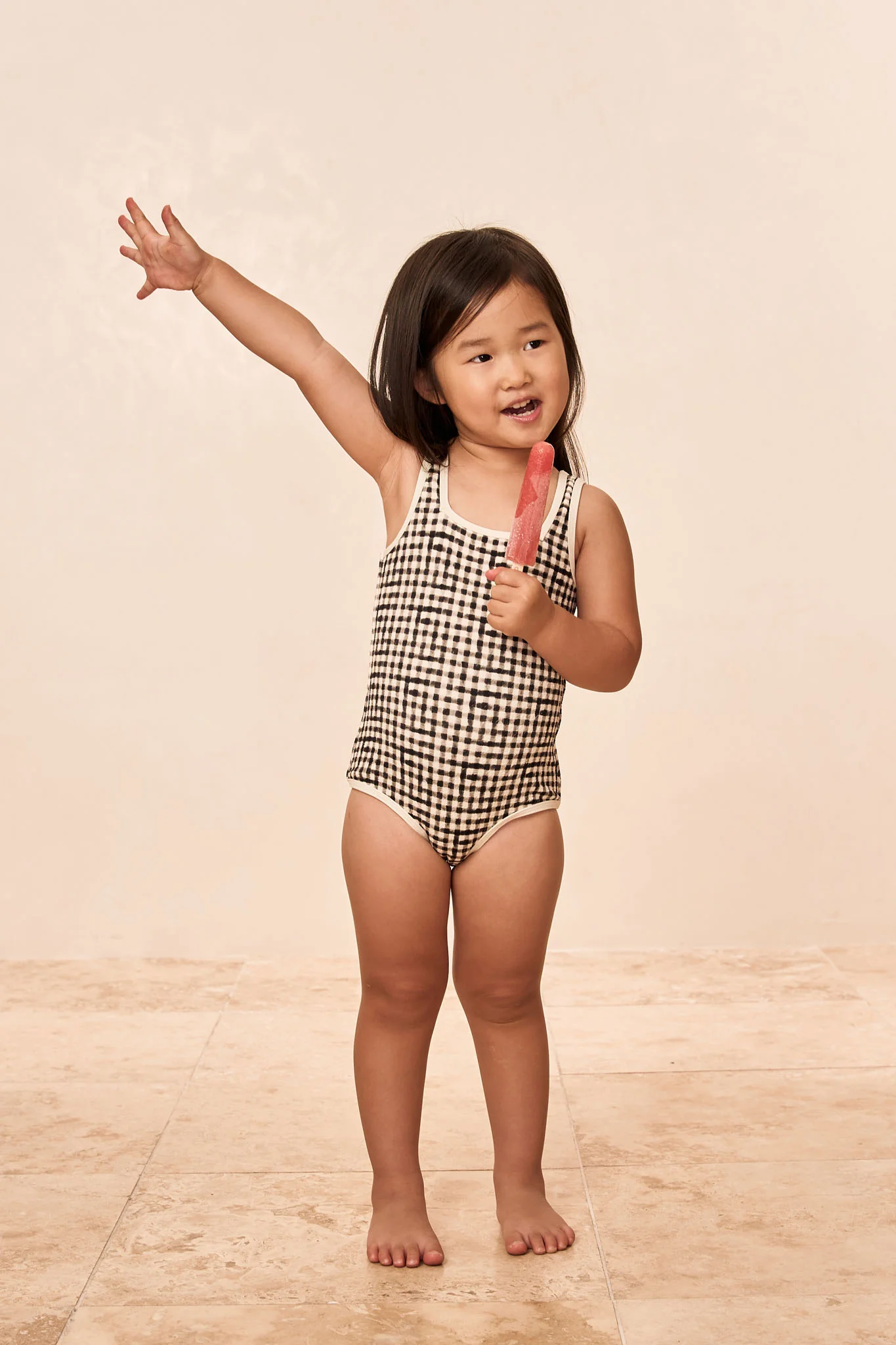 Corfu One Piece Kids - Black Gingham - Image 3