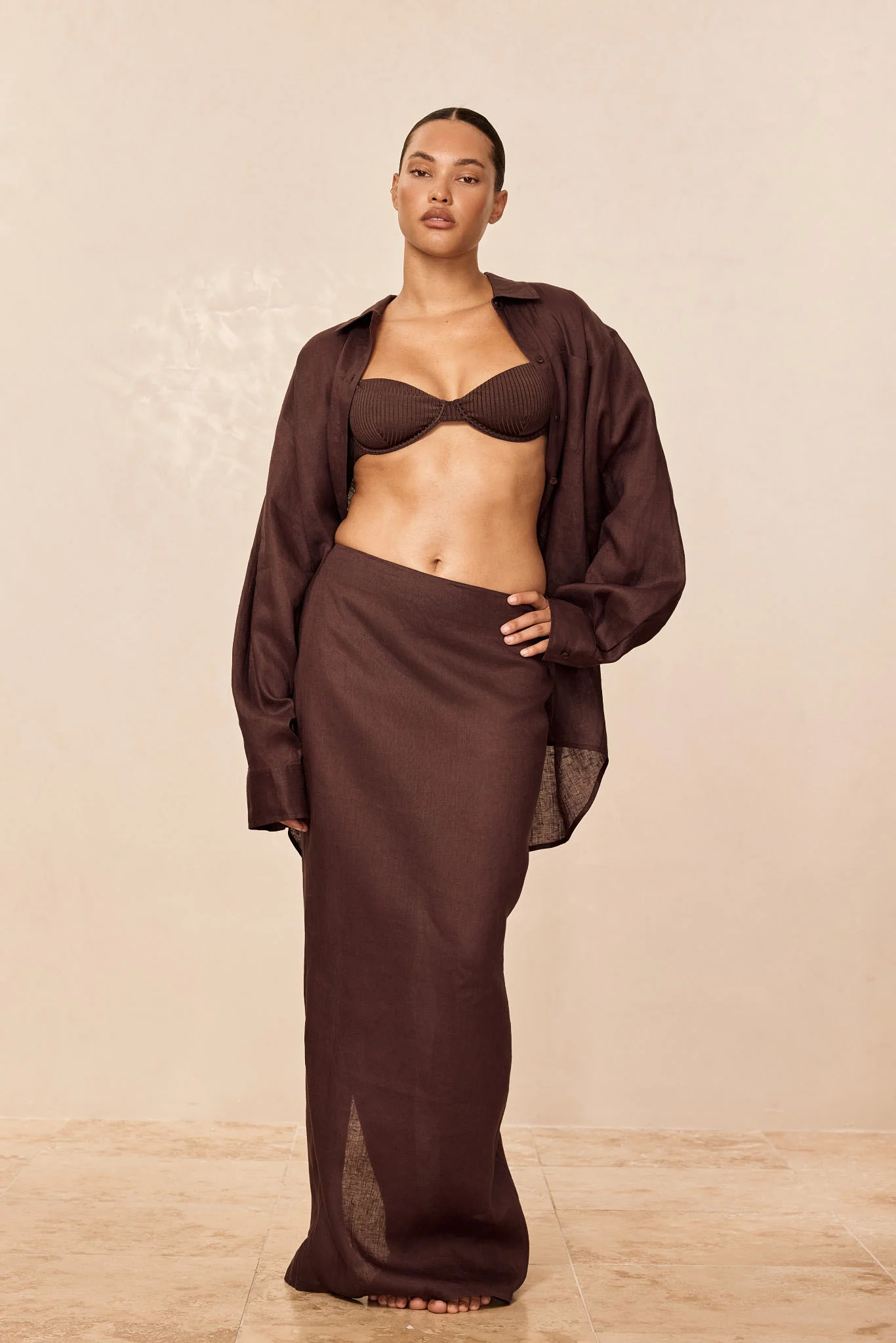 Fontelina Linen Skirt - Espresso Linen - Image 5