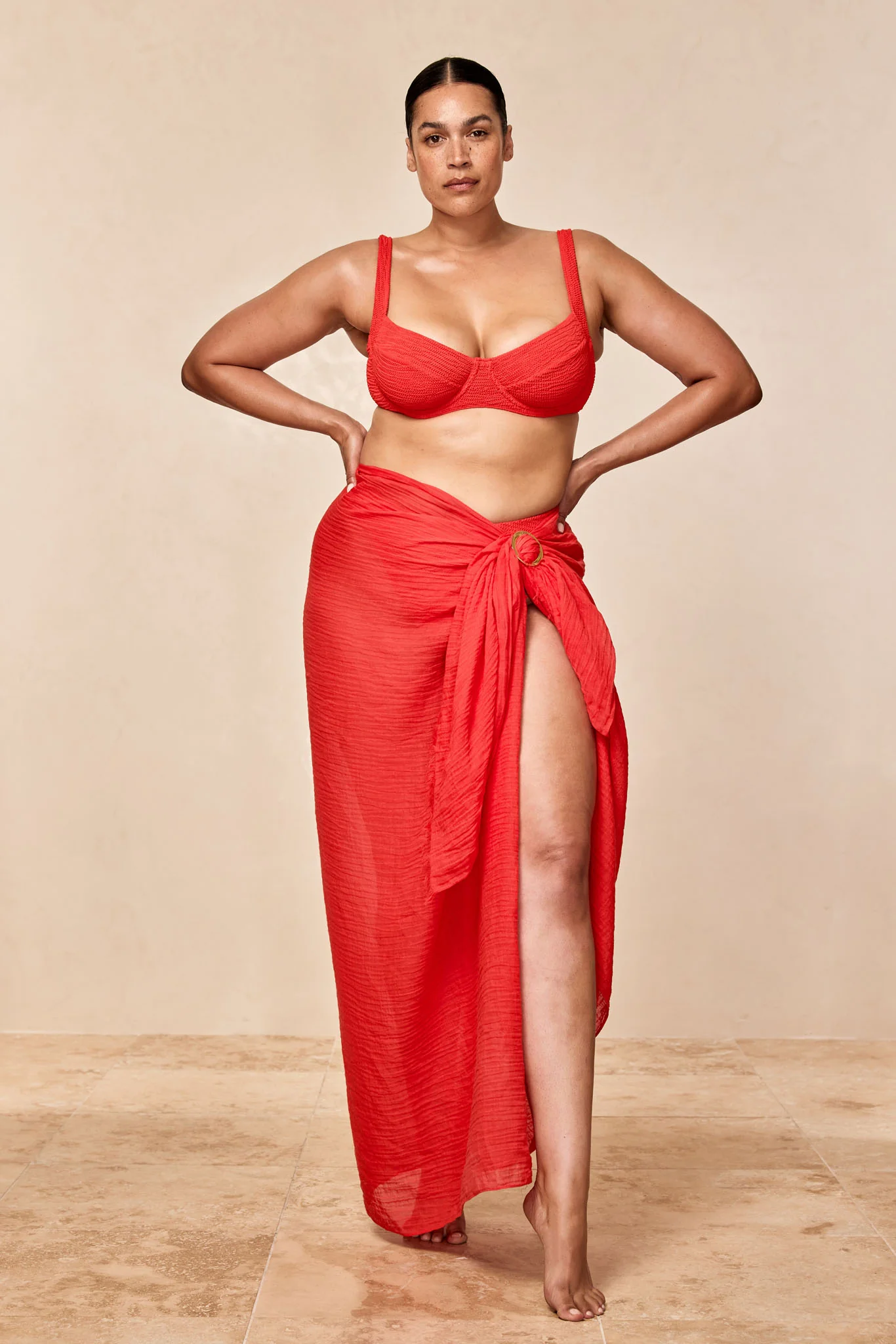 St. Tropez Sarong - Chili Pepper Crinkle Linen - Image 3