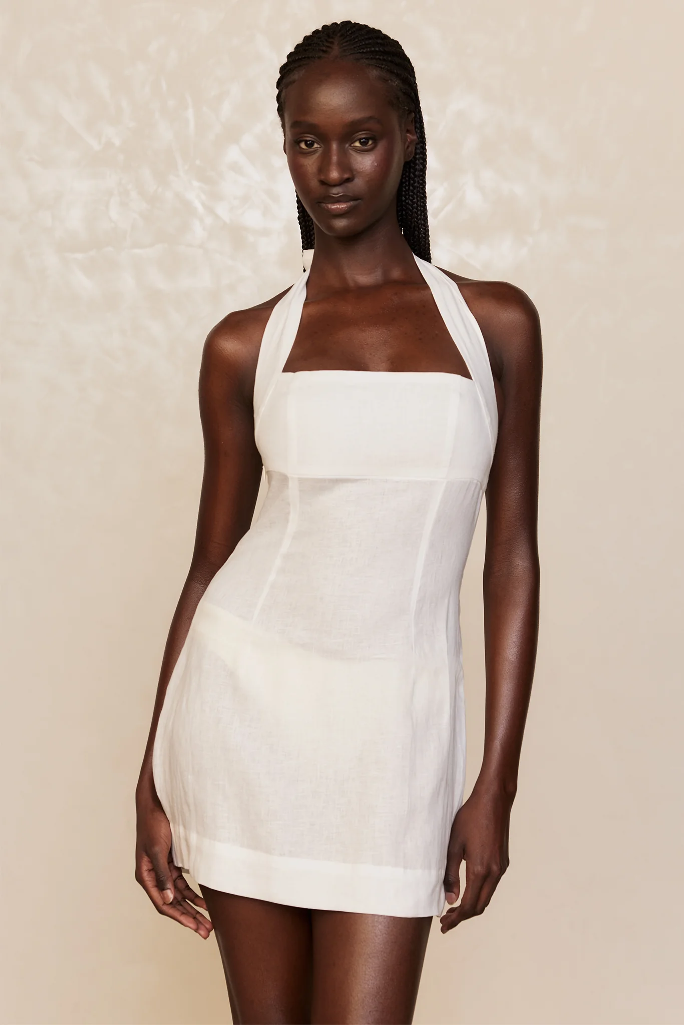 Montserrat Mini Dress - White Linen - Image 3