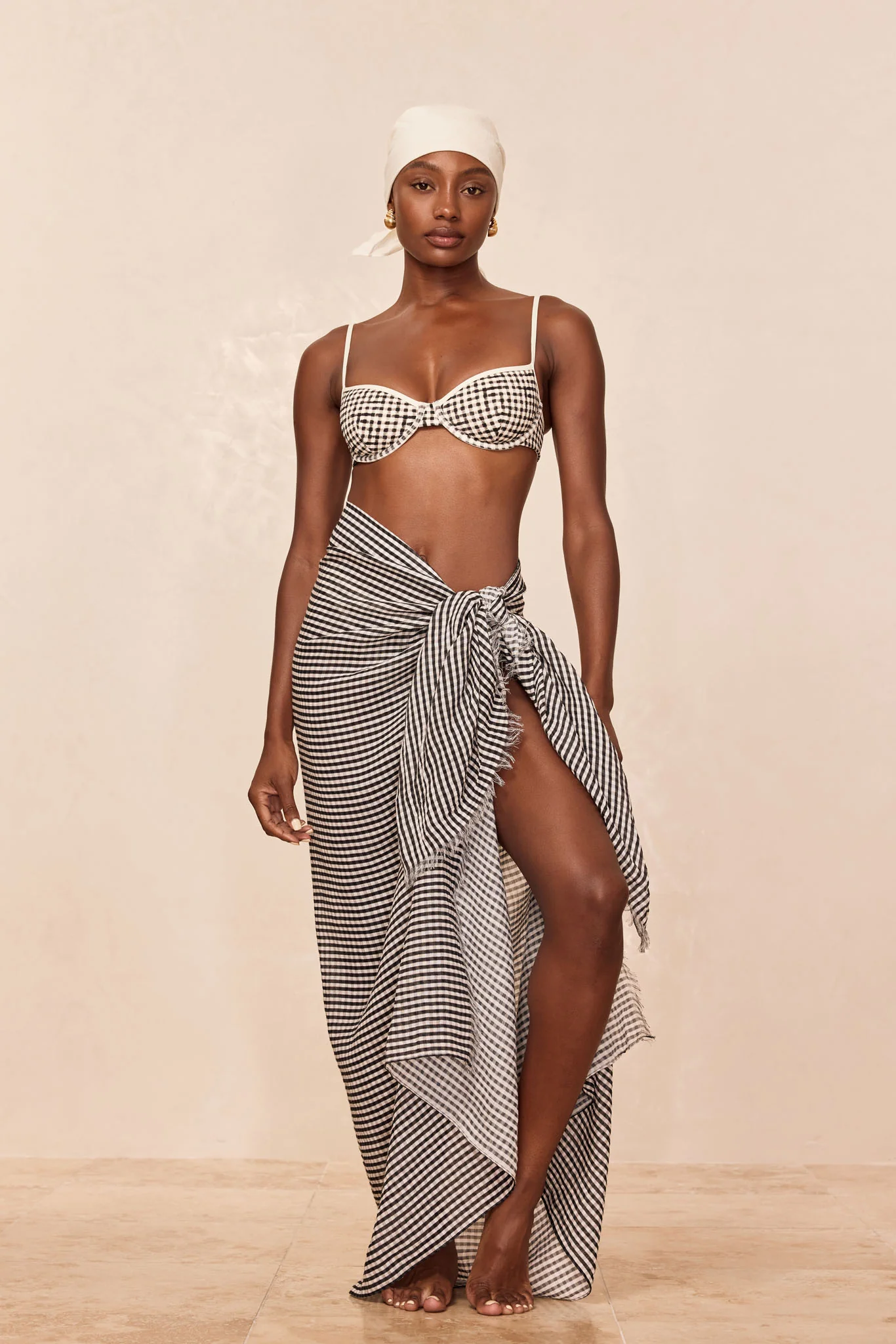 St. Tropez Sarong - Black Gingham Crinkle - Image 3