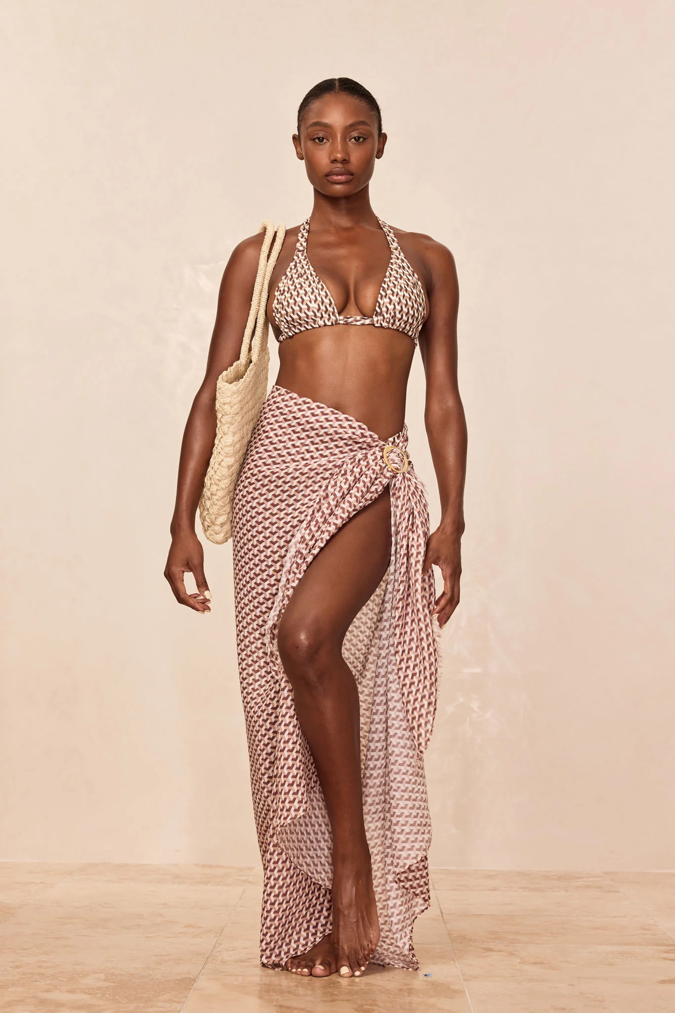 St. Tropez Sarong - Husk Geo Crinkle Linen - Image 4