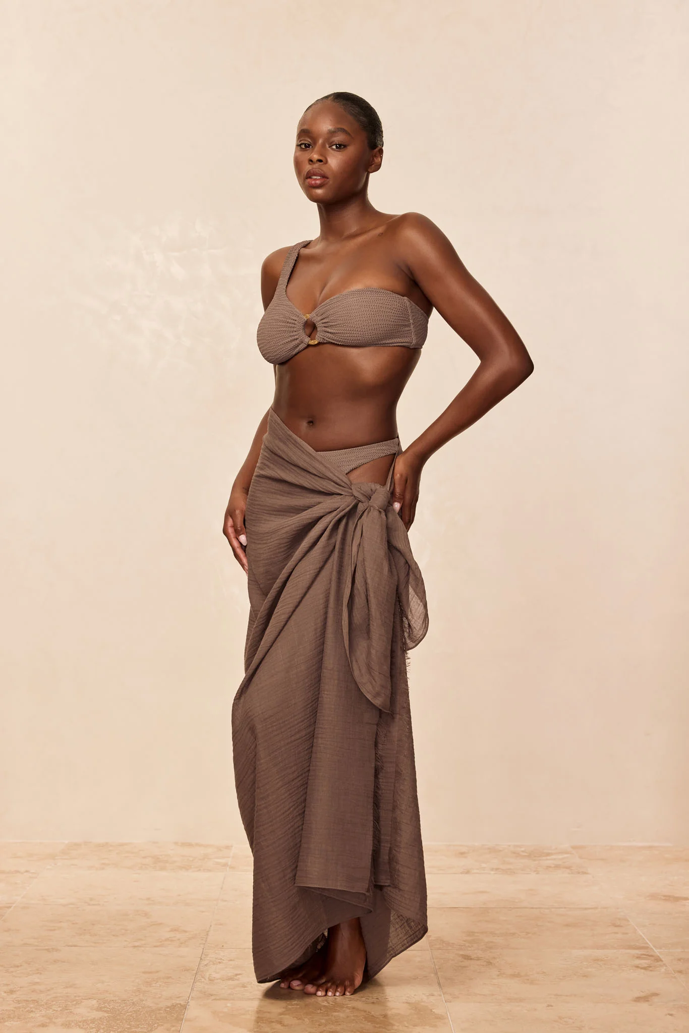 St. Tropez Sarong - Stone Crinkle Linen - Image 2
